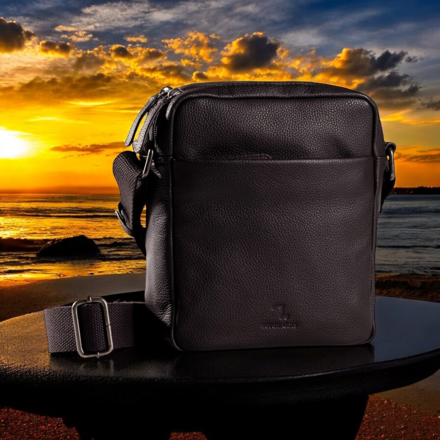 Seven Dots Earth-60-101 Δερμάτινη Τσάντα Ώμου Σκούρο Καφέ - Image 2