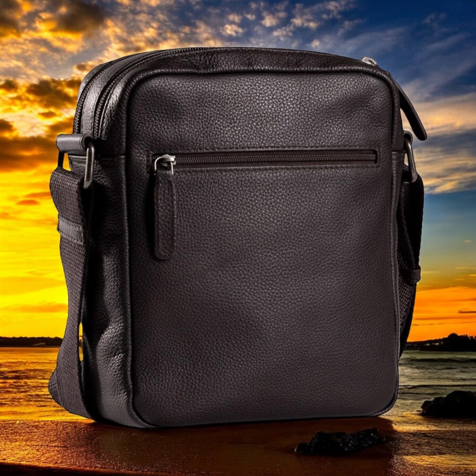 Seven Dots Earth-60-101 Δερμάτινη Τσάντα Ώμου Σκούρο Καφέ - Image 5