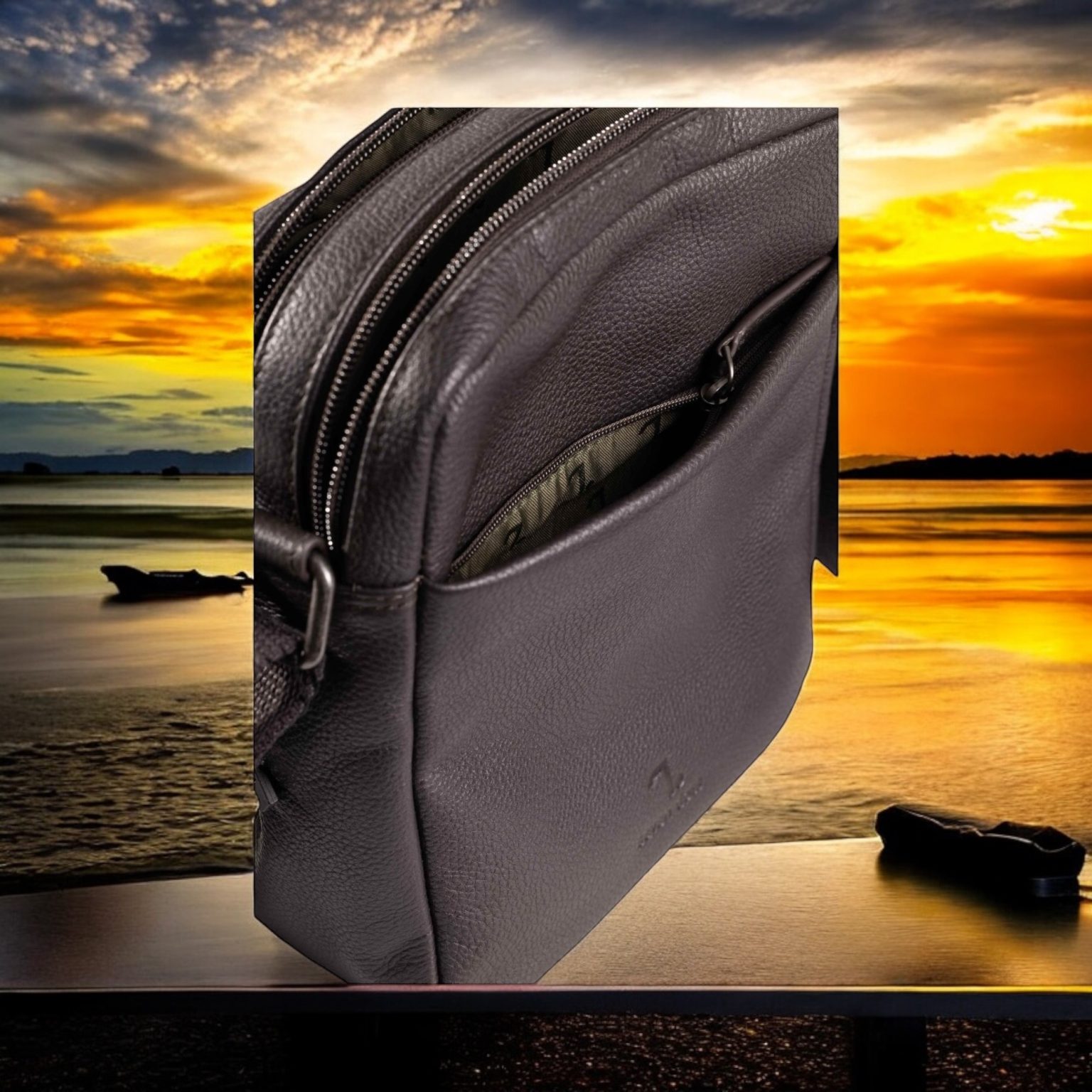 Seven Dots Earth-60-101 Δερμάτινη Τσάντα Ώμου Σκούρο Καφέ - Image 4