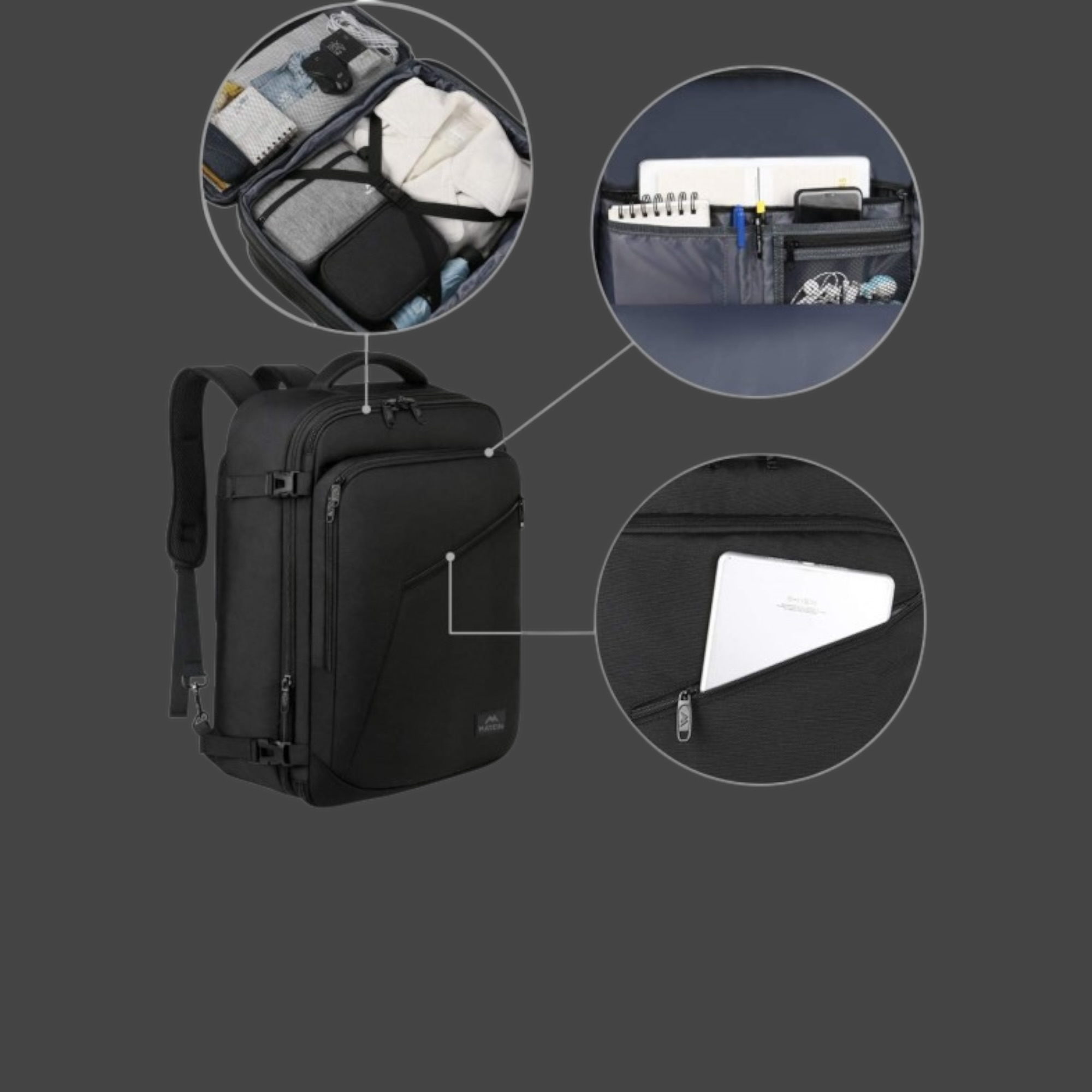 Matein 1159 Σακίδιο Πλάτης Travel 40L 17,3” Μαύρο