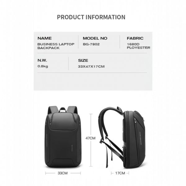 Σακίδιο πλάτης 26L Laptop 15,6” Bange 7802 μαύρο - Image 7