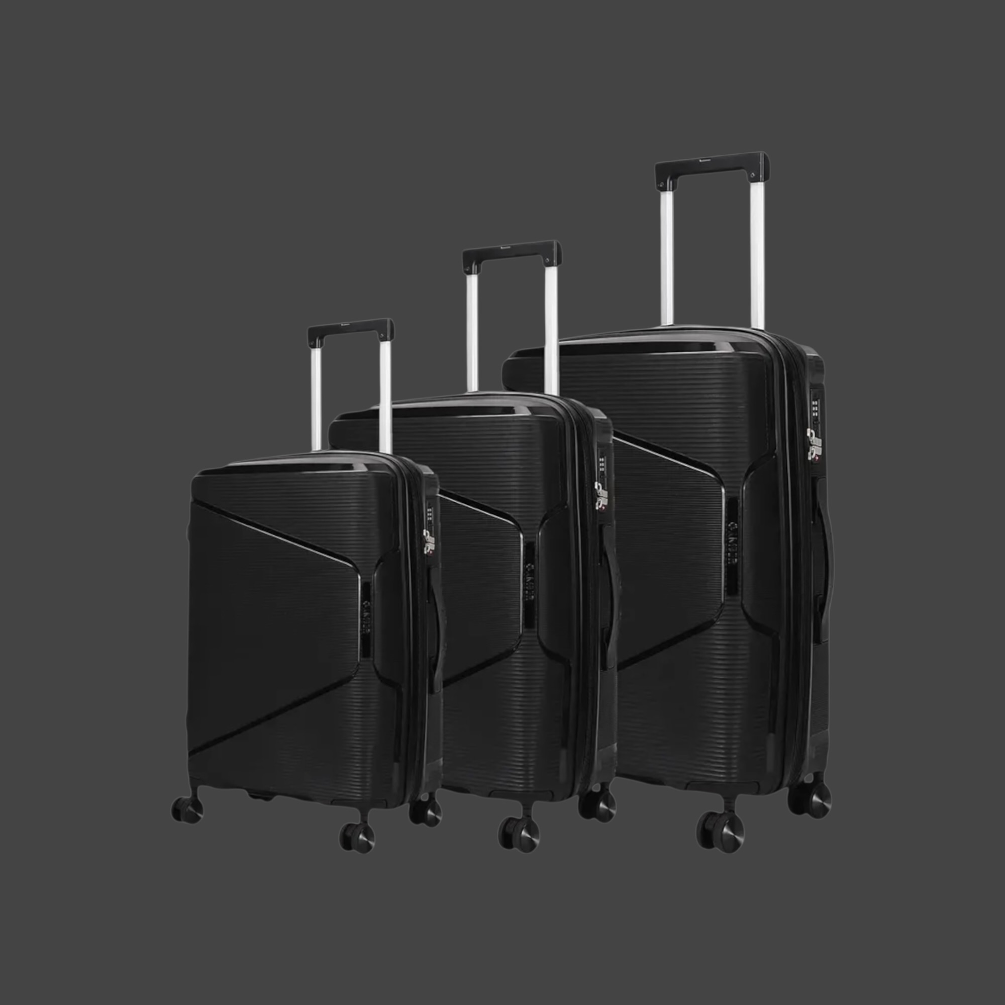 AMBER AM1018 Μαύρο Σετ 3 Βαλίτσες με Προέκταση (3τμχ)