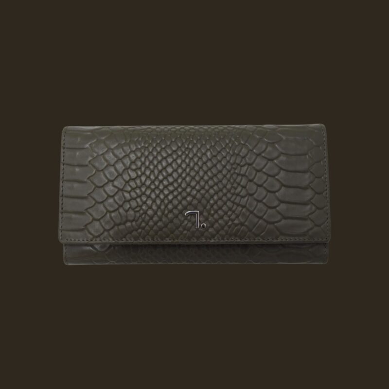 Seven Dots δερμάτινο γυναικείο πορτοφόλι λαδί με ανάγλυφη υφή