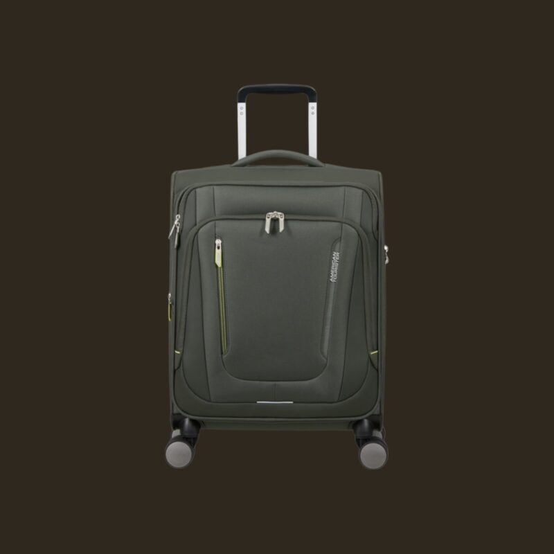 American Tourister υφασμάτινη βαλίτσα λαδί με 4 ρόδες για ταξίδι