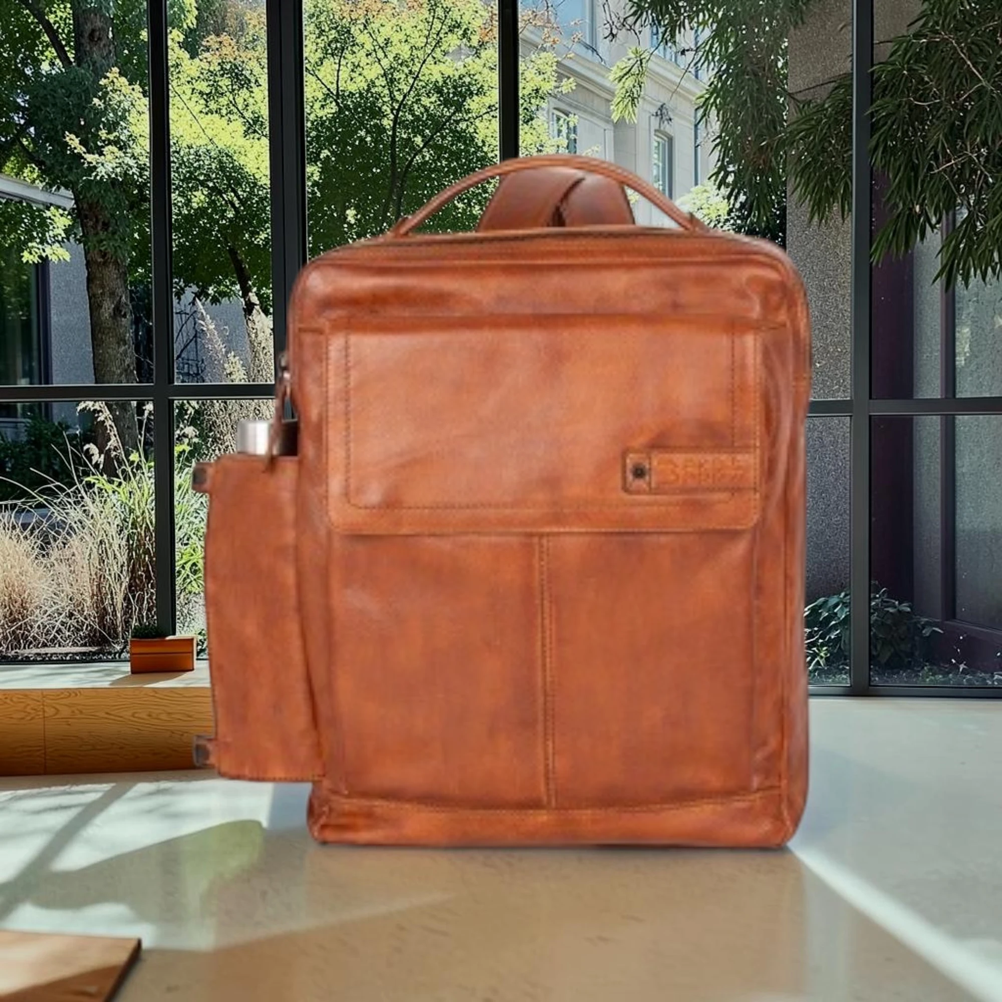 Spikes & Sparrow Fred Δερμάτινο Σακίδιο Laptop 15,6'' Κονιάκ